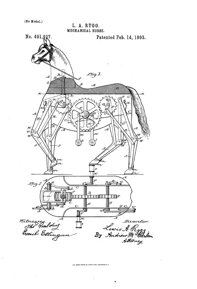 1892 – Mechanical Horse – L. A. Rygg (American)