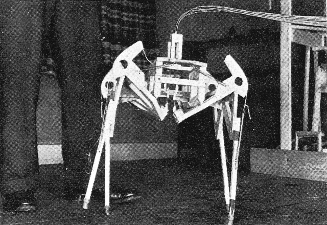 This demonstration model was remotely controlled by means of flexible cables: the operator used one limb to control each leg.